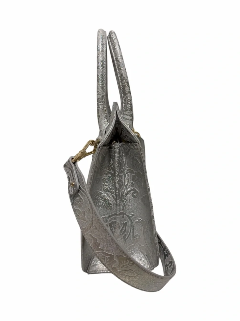 Brahmin Metallic Paisley Silver/White Leather Handbag - Picture 3 of 9